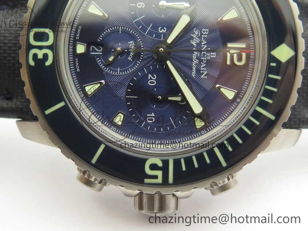 Fifty Fathoms Chronograph SS OMF 1:1 Best Edition Blue Dial on Blue Nylon Strap A7750