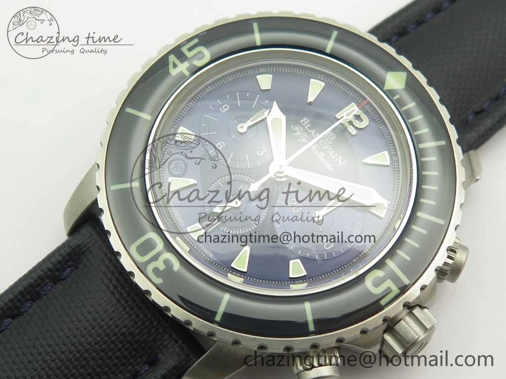Fifty Fathoms Chronograph SS OMF 1:1 Best Edition Blue Dial on Blue Nylon Strap A7750