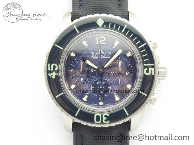 Fifty Fathoms Chronograph SS OMF 1:1 Best Edition Blue Dial on Blue Nylon Strap A7750