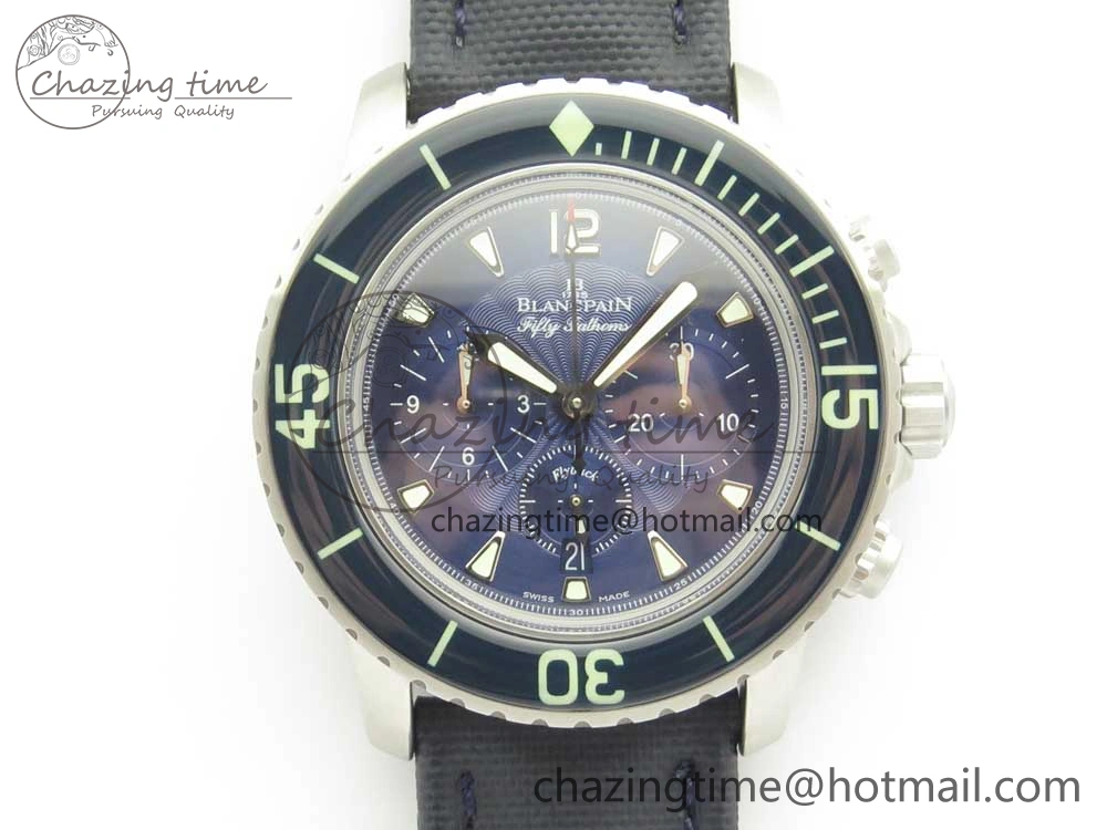 Fifty Fathoms Chronograph SS OMF 1:1 Best Edition Blue Dial on Blue Nylon Strap A7750