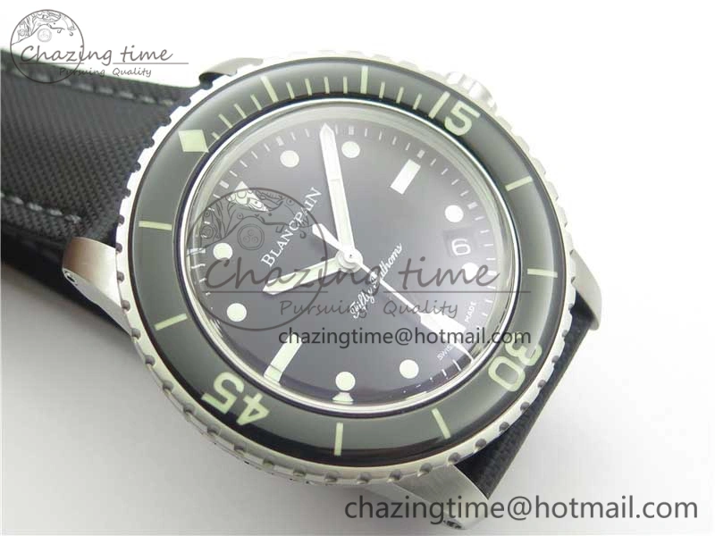 Fifty Fathoms “Nageurs de Combat” ZF 1:1 Best Edition Black ‘7’ Dial on Black Sail-canvas Strap A2836
