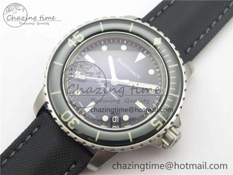 Fifty Fathoms “Nageurs de Combat” ZF 1:1 Best Edition Black ‘7’ Dial on Black Sail-canvas Strap A2836