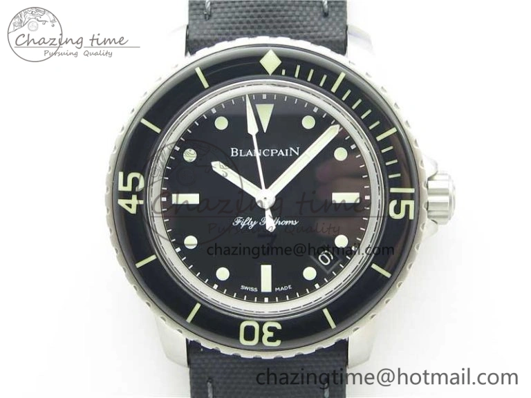 Fifty Fathoms “Nageurs de Combat” ZF 1:1 Best Edition Black ‘7’ Dial on Black Sail-canvas Strap A2836