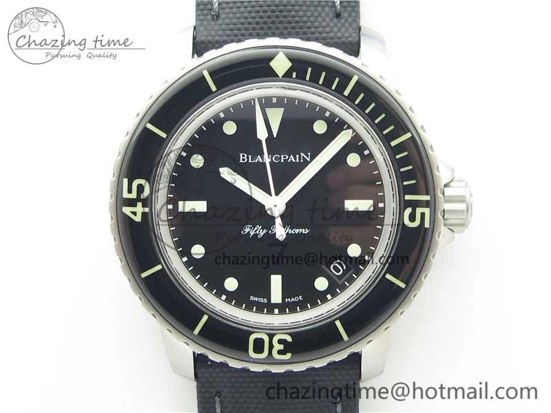 Fifty Fathoms “Nageurs de Combat” ZF 1:1 Best Edition Black ‘7’ Dial on Black Sail-canvas Strap A2836