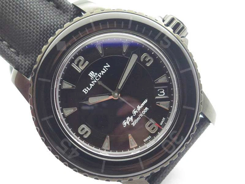 Fifty Fathoms PVD Dark Knight ZF 1:1 Best Edition Black Dial On Sail-canvas Strap A1315