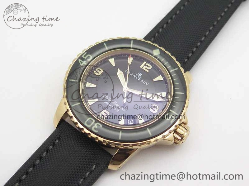 Fifty Fathoms RG Black ZF 1:1 Best Edition Black Dial On Sail-Canvas Strap A2836 (Free Extra Strap)