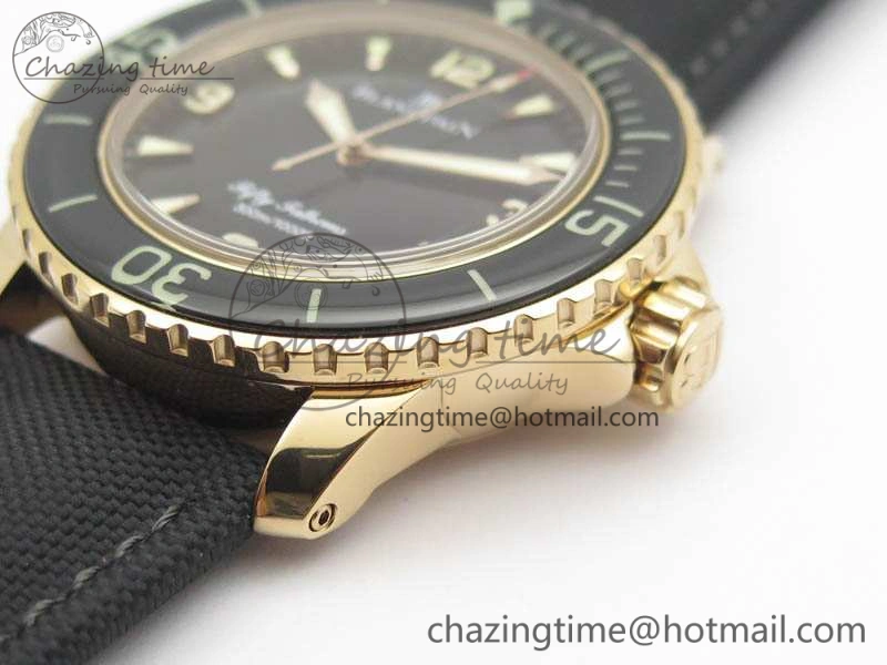 Fifty Fathoms RG Black ZF 1:1 Best Edition Black Dial On Sail-Canvas Strap A2836 (Free Extra Strap)
