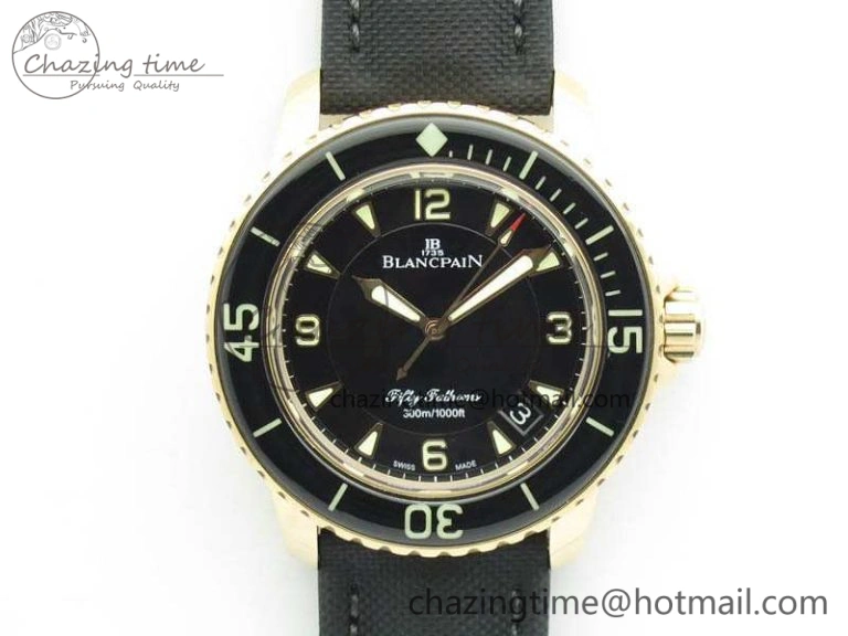 Fifty Fathoms RG Black ZF 1:1 Best Edition Black Dial On Sail-Canvas Strap A2836 (Free Extra Strap)