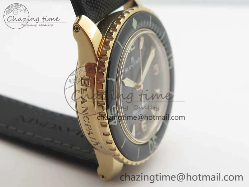 Fifty Fathoms RG Black ZF 1:1 Best Edition Black Dial On Sail-Canvas Strap A2836 (Free Extra Strap)
