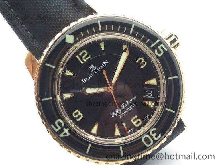 Fifty Fathoms RG Black ZF 1:1 Best Edition Black Dial On Sail-Canvas Strap A2836 (Free Extra Strap)