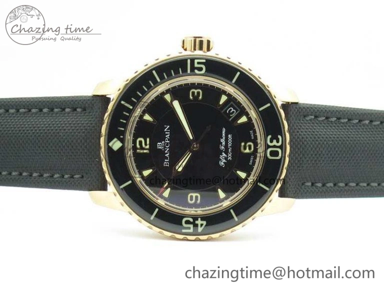 Fifty Fathoms RG Black ZF 1:1 Best Edition Black Dial On Sail-Canvas Strap A2836 (Free Extra Strap)