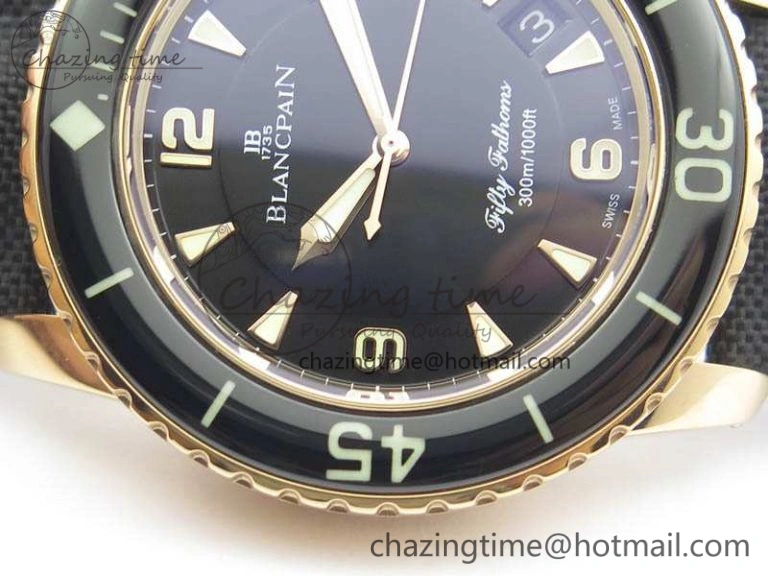 Fifty Fathoms RG Black ZF 1:1 Best Edition Black Dial On Sail-Canvas Strap A2836 (Free Extra Strap)