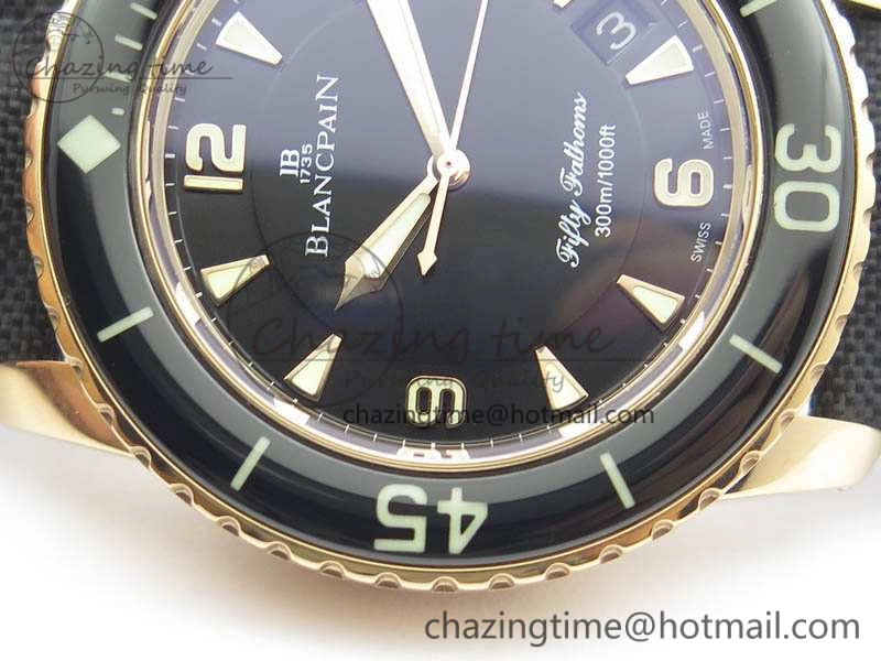 Fifty Fathoms RG Black ZF 1:1 Best Edition Black Dial On Sail-Canvas Strap A2836 (Free Extra Strap)