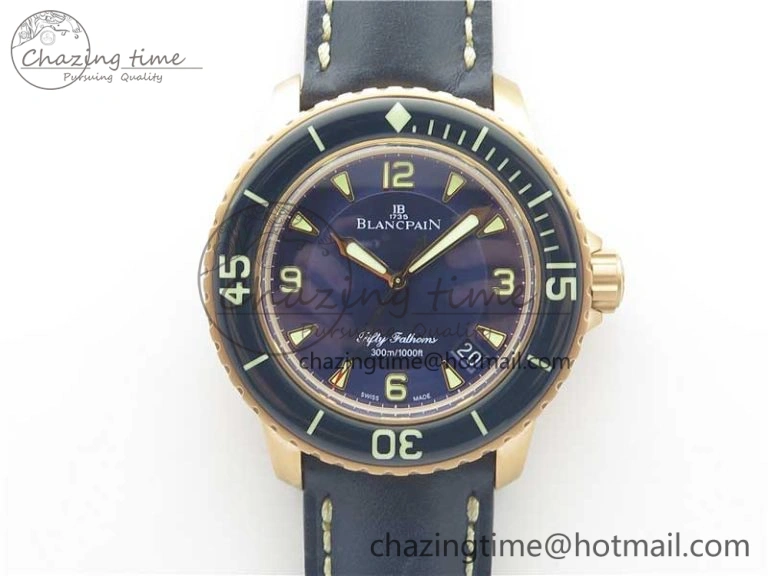 Fifty Fathoms RG Bright Blue ZF 1:1 Best Edition on Blue Leather Strap A1315