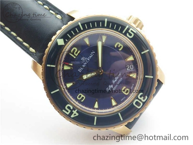 Fifty Fathoms RG Bright Blue ZF 1:1 Best Edition on Blue Leather Strap A1315