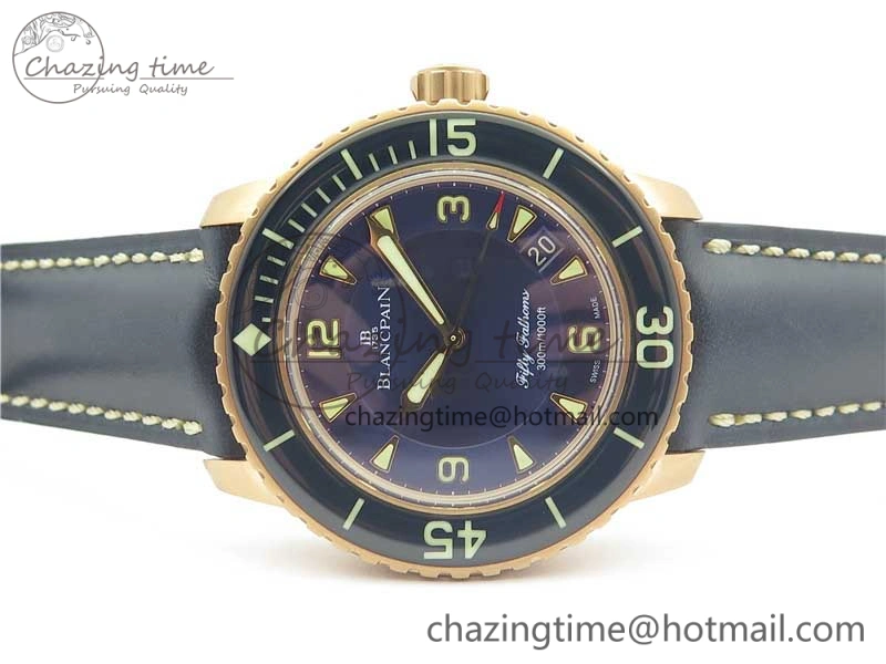Fifty Fathoms RG Bright Blue ZF 1:1 Best Edition on Blue Leather Strap A1315