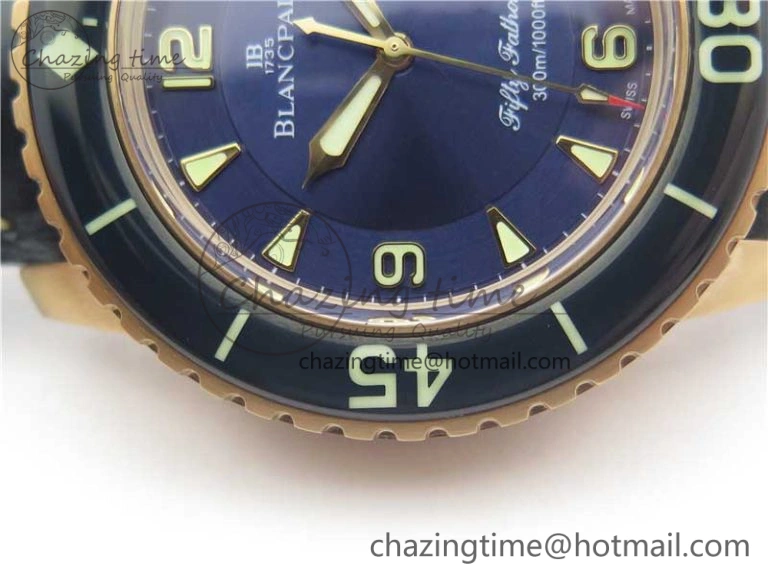 Fifty Fathoms RG Bright Blue ZF 1:1 Best Edition on Blue Leather Strap A1315