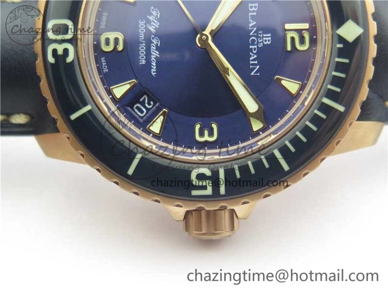 Fifty Fathoms RG Bright Blue ZF 1:1 Best Edition on Blue Leather Strap A1315