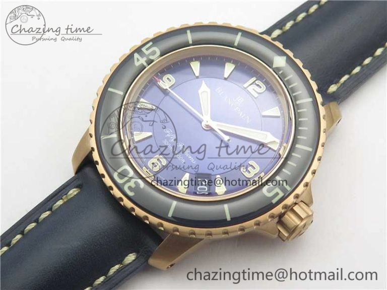 Fifty Fathoms RG Bright Blue ZF 1:1 Best Edition on Blue Leather Strap A1315