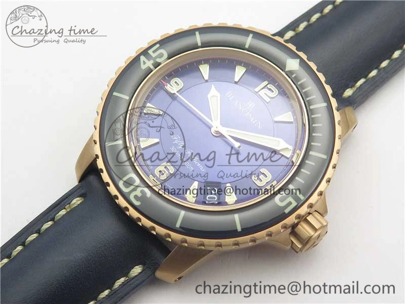 Fifty Fathoms RG Bright Blue ZF 1:1 Best Edition on Blue Leather Strap A1315