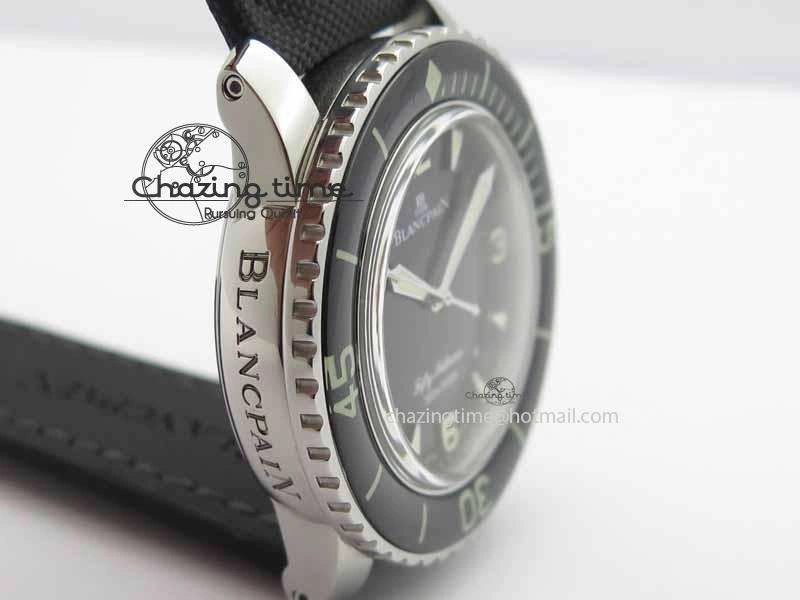 Fifty Fathoms SS Black ZF 1:1 Best Edition Black Dial On Sail Canvas Strap A2836 (Free Extra Strap)