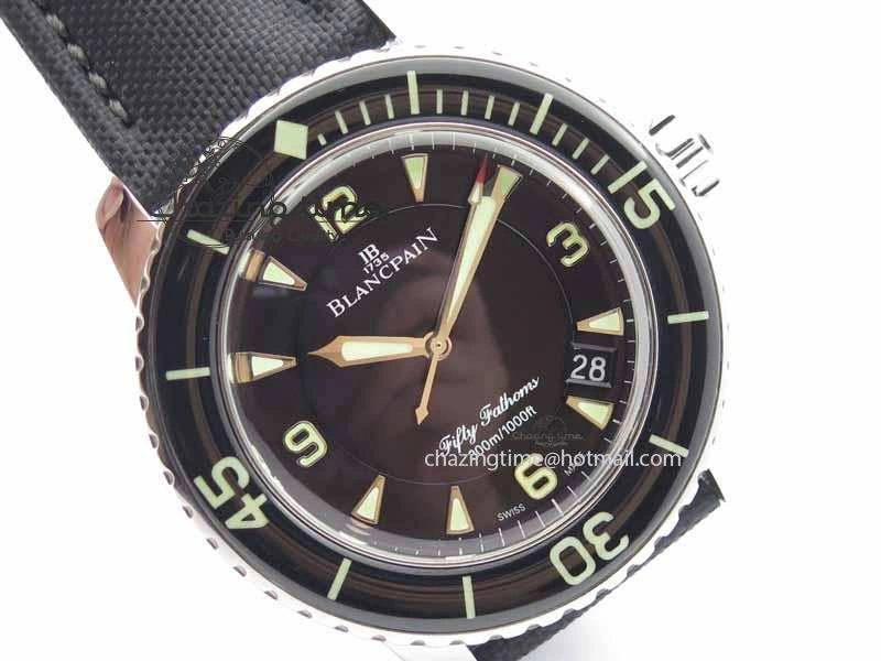 Fifty Fathoms SS Black ZF 1:1 Best Edition Black Dial On Sail Canvas Strap A2836 (Free Extra Strap)