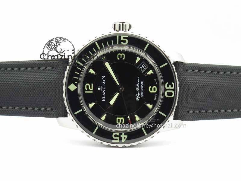 Fifty Fathoms SS Black ZF 1:1 Best Edition Black Dial On Sail Canvas Strap A2836 (Free Extra Strap)