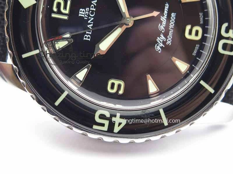 Fifty Fathoms SS Black ZF 1:1 Best Edition Black Dial On Sail Canvas Strap A2836 (Free Extra Strap)