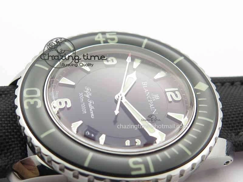 Fifty Fathoms SS Black ZF 1:1 Best Edition Black Dial On Sail Canvas Strap A2836 (Free Extra Strap)