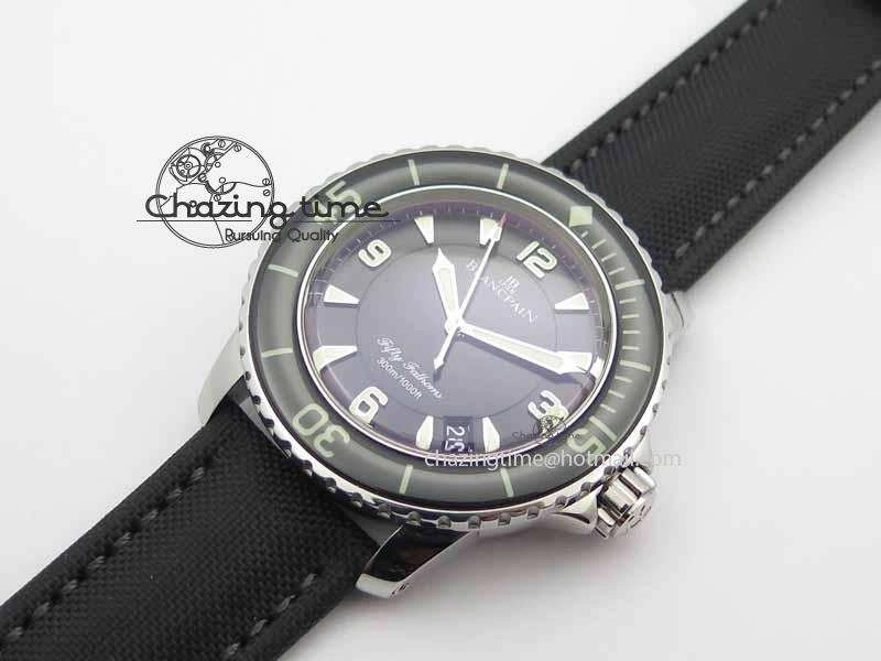 Fifty Fathoms SS Black ZF 1:1 Best Edition Black Dial On Sail Canvas Strap A2836 (Free Extra Strap)