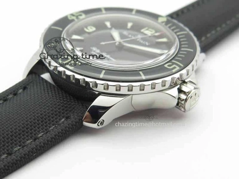 Fifty Fathoms SS Black ZF 1:1 Best Edition Black Dial On Sail Canvas Strap A2836 (Free Extra Strap)