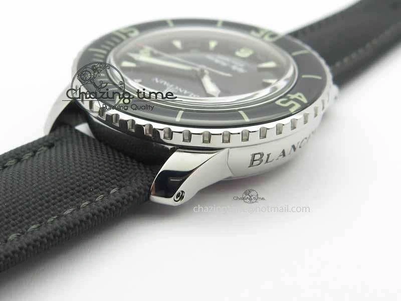Fifty Fathoms SS Black ZF 1:1 Best Edition Black Dial On Sail Canvas Strap A2836 (Free Extra Strap)