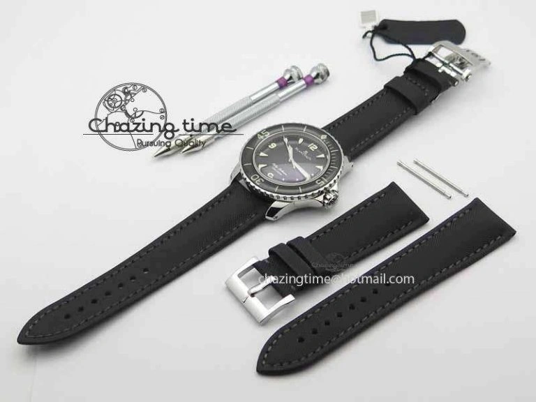 Fifty Fathoms SS Black ZF 1:1 Best Edition Black Dial On Sail Canvas Strap A2836 (Free Extra Strap)