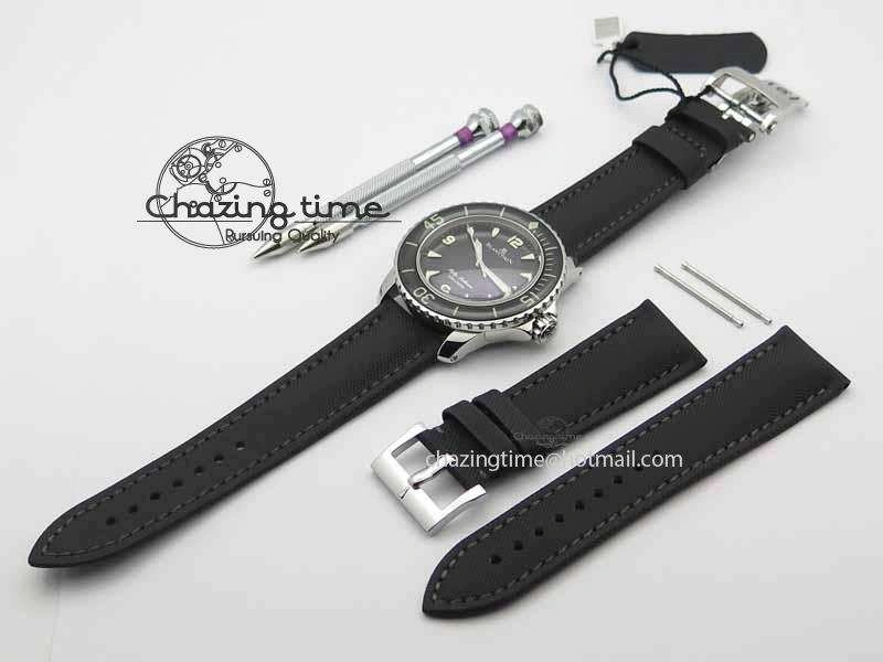 Fifty Fathoms SS Black ZF 1:1 Best Edition Black Dial On Sail Canvas Strap A2836 (Free Extra Strap)