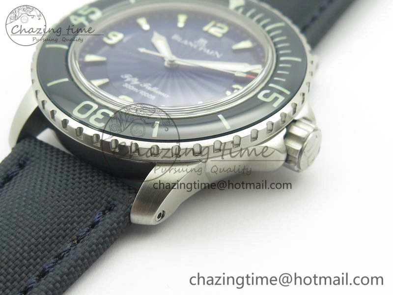Fifty Fathoms SS Blue ZF 1:1 Best Edition Blue Dial On Sail Canvas Strap A2836 (Free Extra Strap)