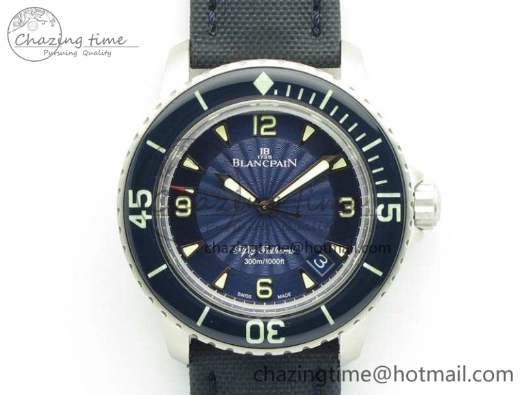 Fifty Fathoms SS Blue ZF 1:1 Best Edition Blue Dial On Sail Canvas Strap A2836 (Free Extra Strap)