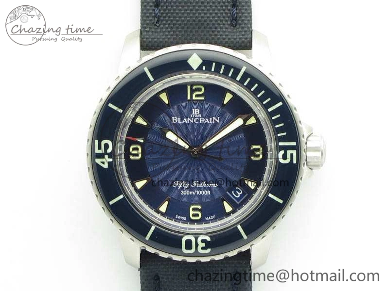 Fifty Fathoms SS Blue ZF 1:1 Best Edition Blue Dial On Sail Canvas Strap A2836 (Free Extra Strap)