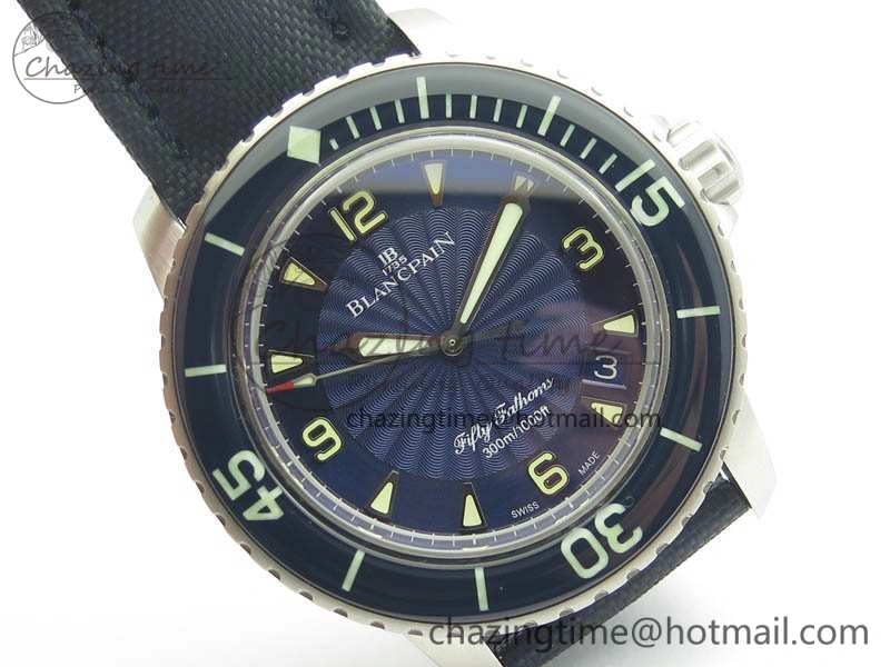 Fifty Fathoms SS Blue ZF 1:1 Best Edition Blue Dial On Sail Canvas Strap A2836 (Free Extra Strap)