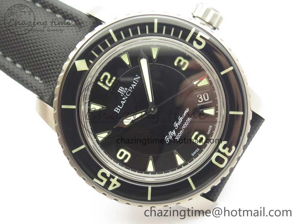 Fifty Fathoms Ti Black ZF 1:1 Best Edition Black Dial on Sail-canvas Strap A1315 (Free Extra Strap)