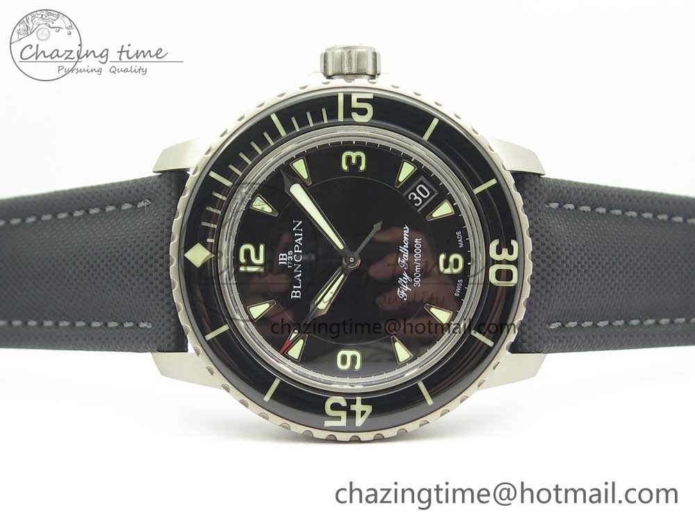 Fifty Fathoms Ti Black ZF 1:1 Best Edition Black Dial on Sail-canvas Strap A1315 (Free Extra Strap)