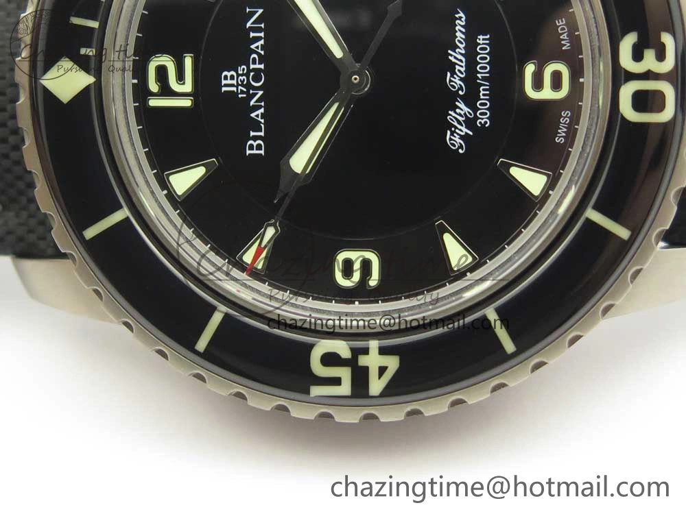 Fifty Fathoms Ti Black ZF 1:1 Best Edition Black Dial on Sail-canvas Strap A1315 (Free Extra Strap)