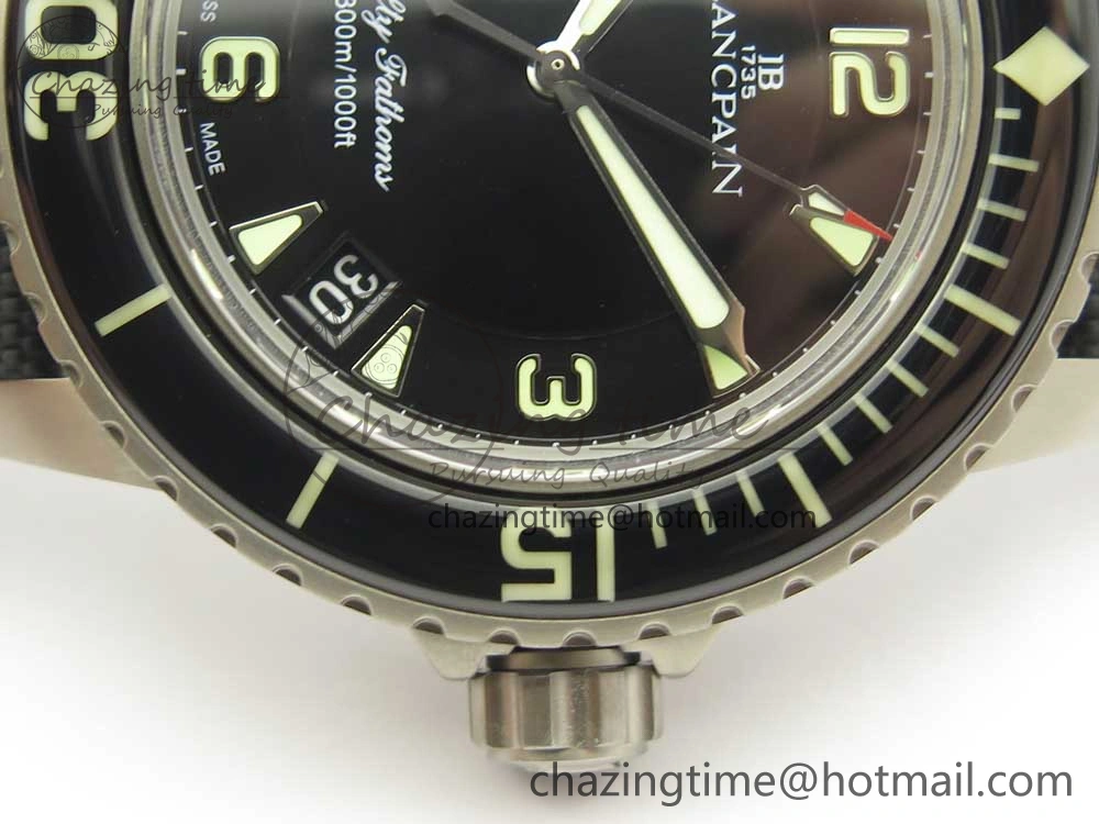 Fifty Fathoms Ti Black ZF 1:1 Best Edition Black Dial on Sail-canvas Strap A1315 (Free Extra Strap)