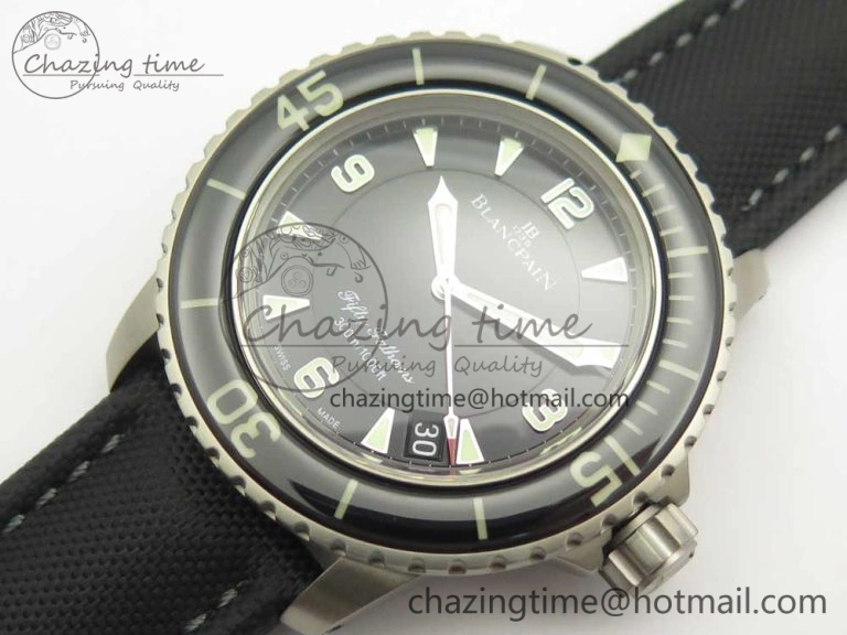 Fifty Fathoms Ti Black ZF 1:1 Best Edition Black Dial on Sail-canvas Strap A1315 (Free Extra Strap)