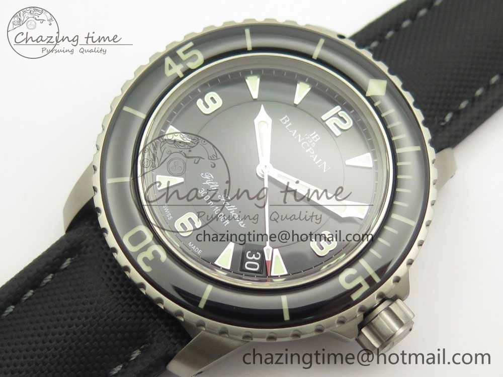 Fifty Fathoms Ti Black ZF 1:1 Best Edition Black Dial on Sail-canvas Strap A1315 (Free Extra Strap)