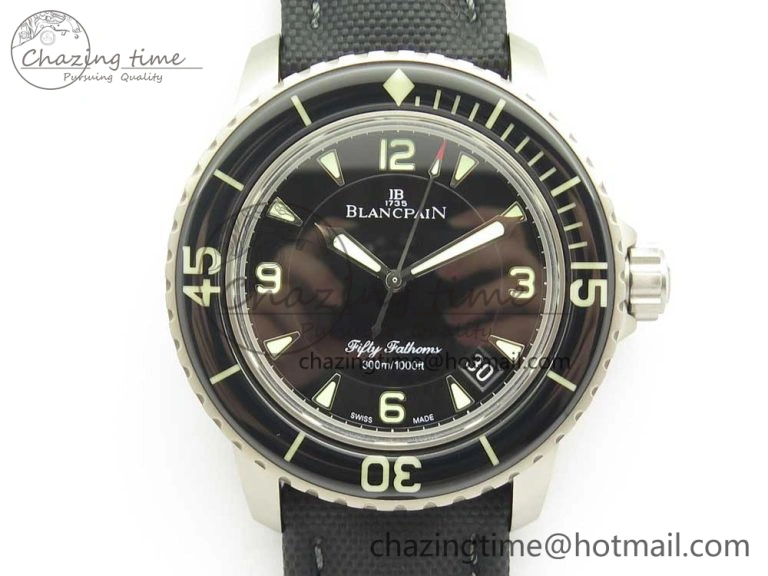 Fifty Fathoms Ti Black ZF 1:1 Best Edition Black Dial on Sail-canvas Strap A1315 (Free Extra Strap)