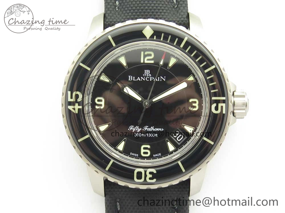 Fifty Fathoms Ti Black ZF 1:1 Best Edition Black Dial on Sail-canvas Strap A1315 (Free Extra Strap)