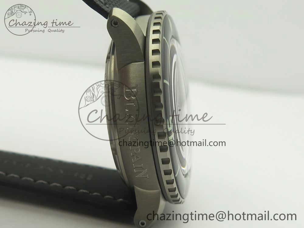Fifty Fathoms Titanium Big Date Black HGF Best Edition Black Dial on Sail-canvas Strap A6918B (Free Tool And Nylon Strap)