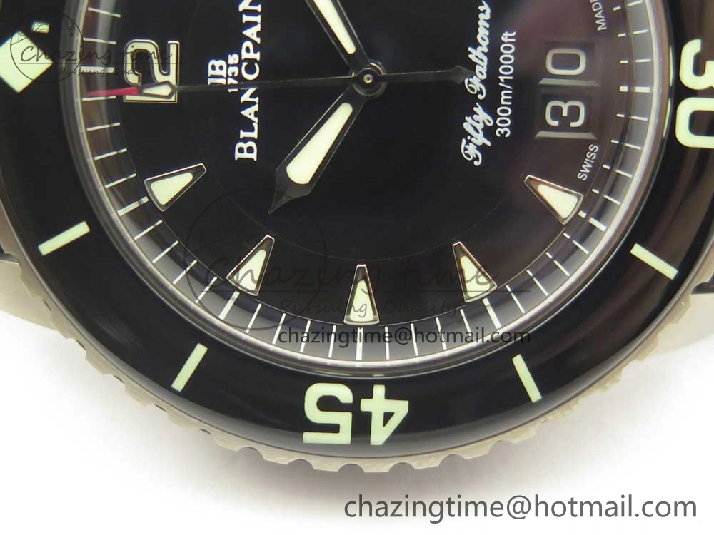 Fifty Fathoms Titanium Big Date Black HGF Best Edition Black Dial on Sail-canvas Strap A6918B (Free Tool And Nylon Strap)