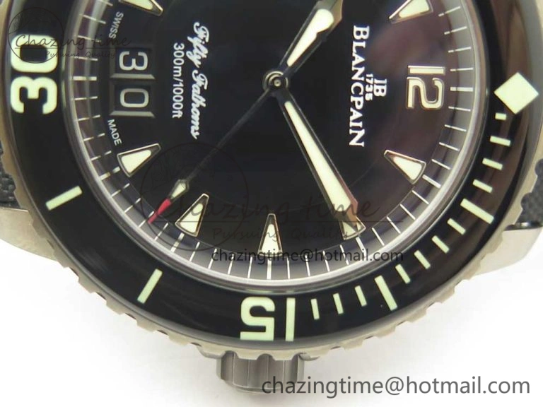 Fifty Fathoms Titanium Big Date Black HGF Best Edition Black Dial on Sail-canvas Strap A6918B (Free Tool And Nylon Strap)