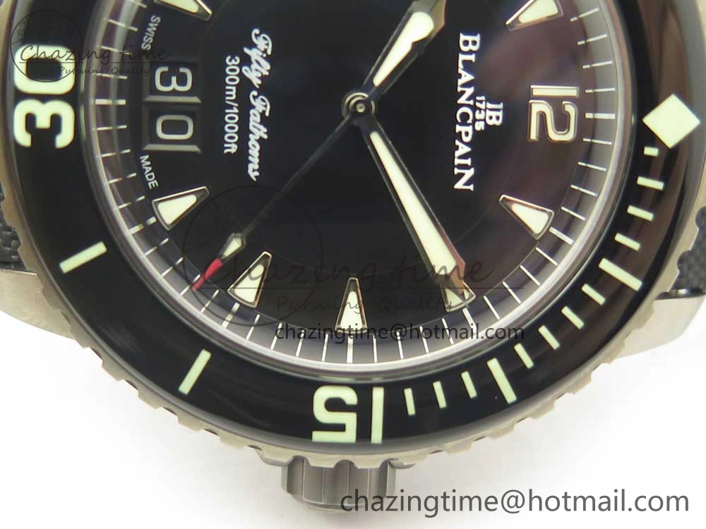 Fifty Fathoms Titanium Big Date Black HGF Best Edition Black Dial on Sail-canvas Strap A6918B (Free Tool And Nylon Strap)